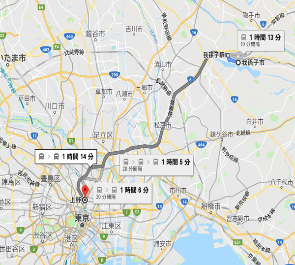 JR常磐線で我孫子から上野までのマップと所要時間