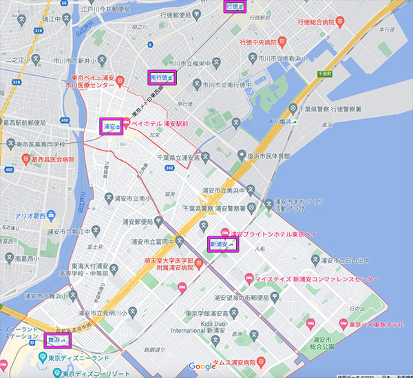 浦安市の主要駅マップ