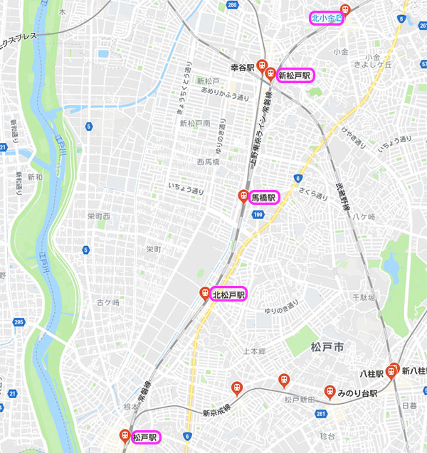 松戸市の上野東京ラインの5つの停車駅
